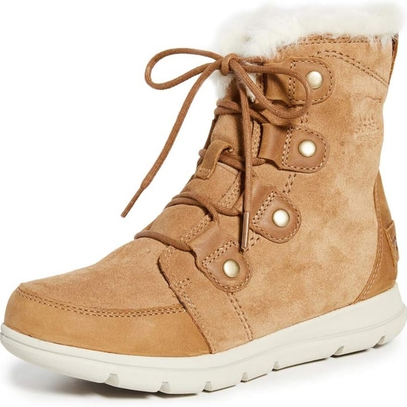 Sorel Explorer Joan Ash Brown Leather & Suede Ankle Boots Size 7 Winter Snow - Picture 1 of 8